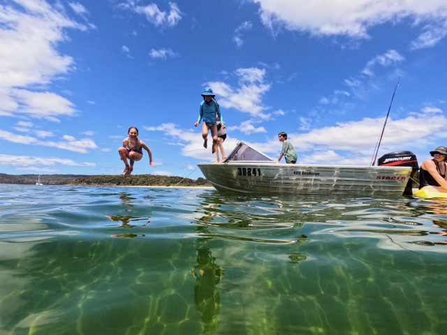 Bruny kids jumping into water Claire Gorman
