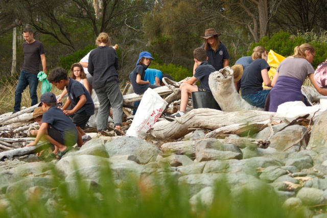 Kids hard at work on Bruny Island