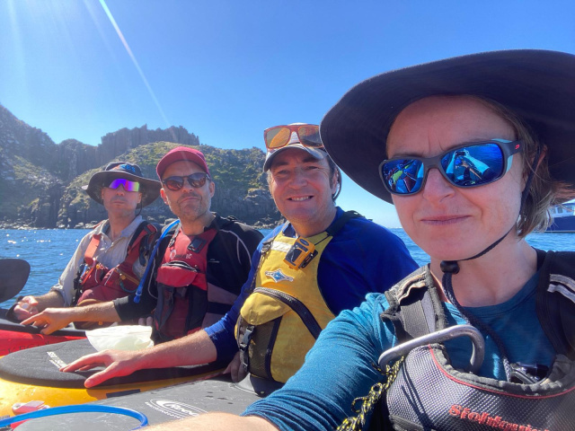 Friends kayaking Bruny Coast Sophie Ballagh