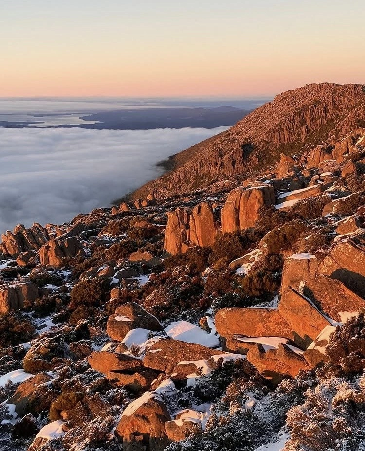 Kunanyi rocks snow sunset by Adrian Bol 8360