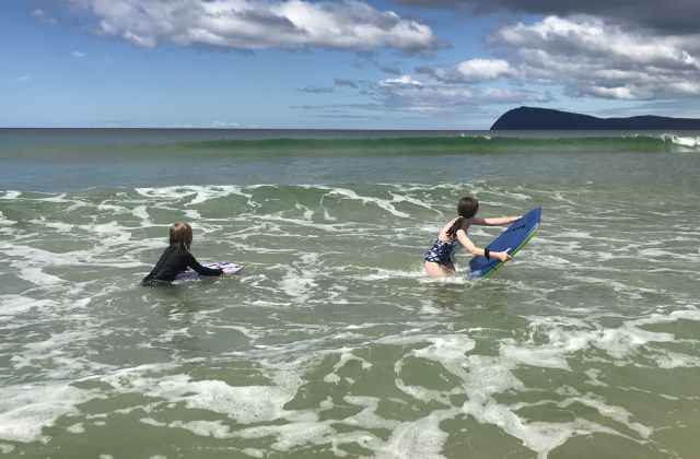 Bruny kids in surf
