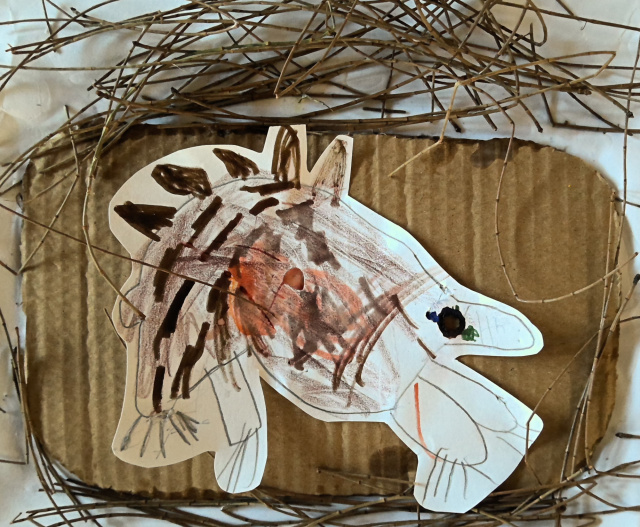 Echidna in burrow by Ollie aged 5