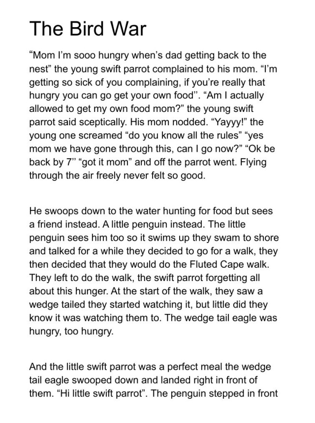 The Bird War by Evelyn De Jong age 10 1